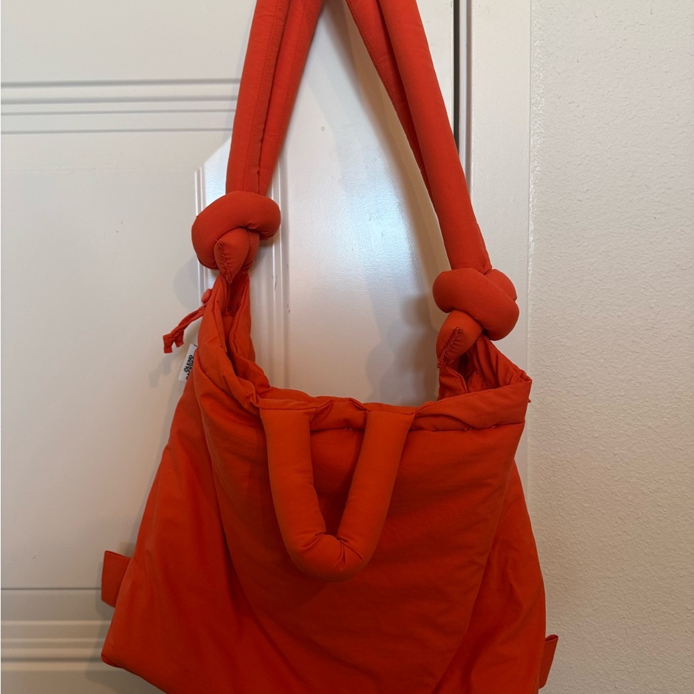 Quilted Puffer Tote Bag in Coral Orange - Picture 2 of 3